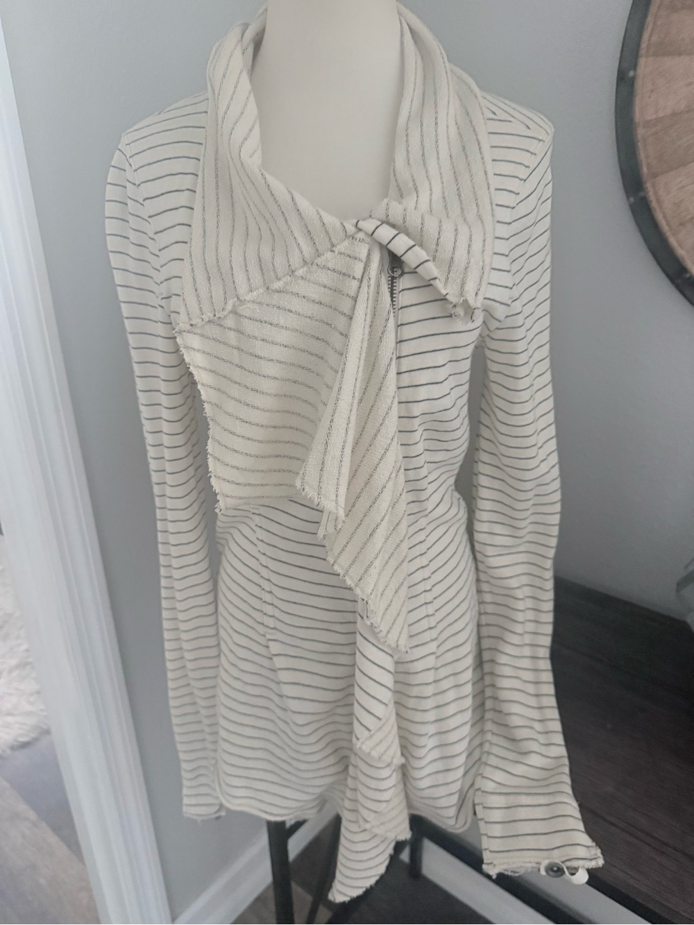 We The Free - Free People Petite Striped Drape Neck Long Sleeve Top Raw Hem- P/S